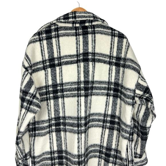 NWT Steve Madden Wool Blend Cream Plaid Button-Up Shacket Size Large - Picture 6 of 10